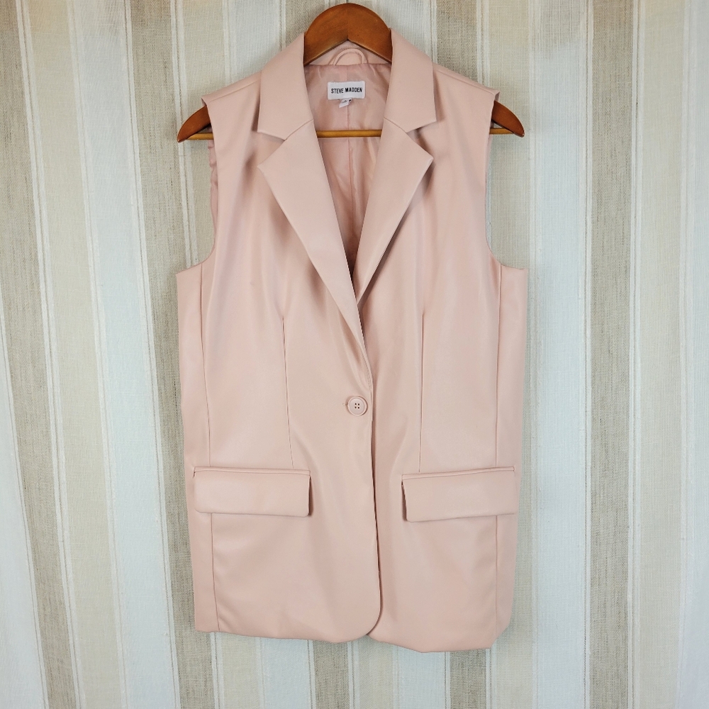Steve Madden Longline Sleeveless Blazer Pink Size Medium Faux Leather‎ Vest